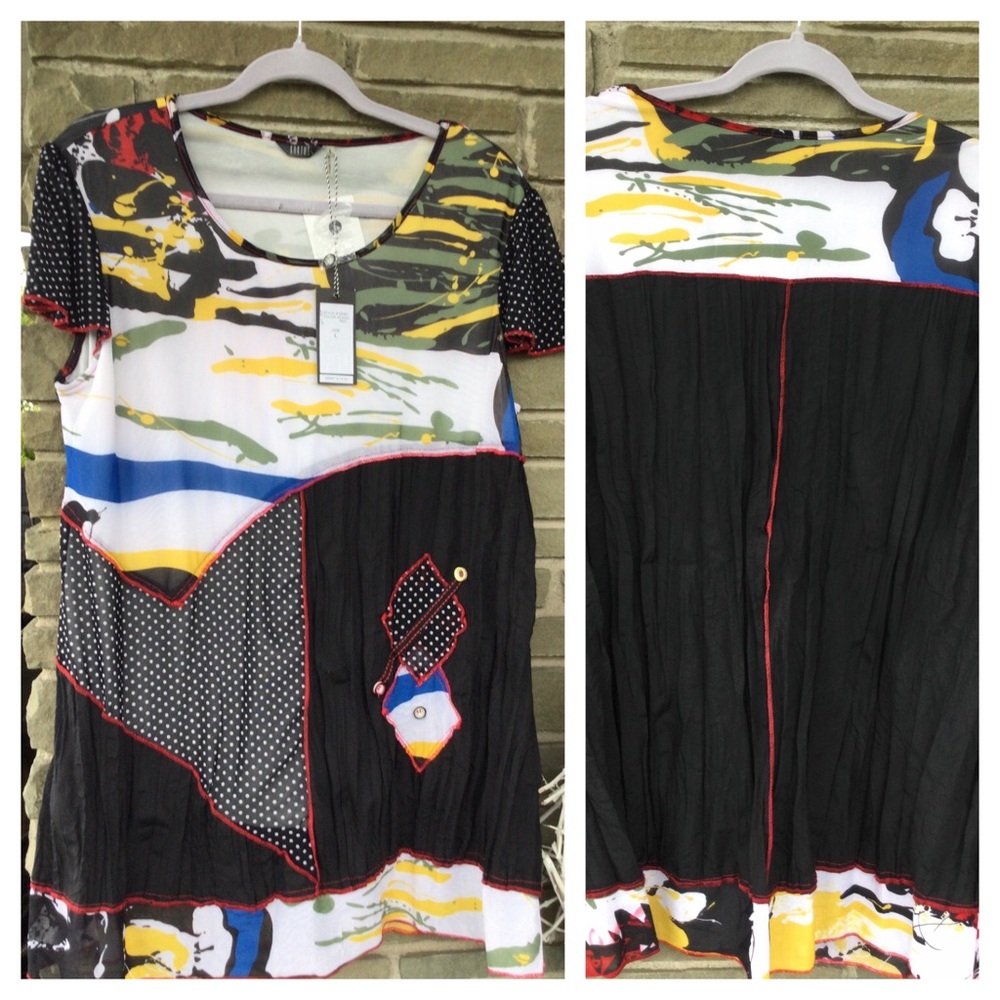 Kaktus Yellow and Blue Graphic Asymmetrical Tunic